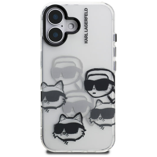 Ovitek za Apple iPhone 16, Karl Lagerfeld, IML Luxury Multi Head Pattern, Prozoren