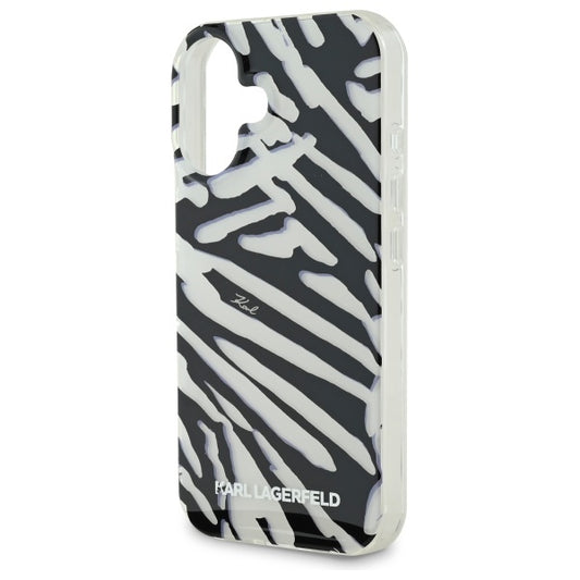 Ovitek za Apple iPhone 16, Karl Lagerfeld, IML Luxury Zebra Pattern with Strap, Črna