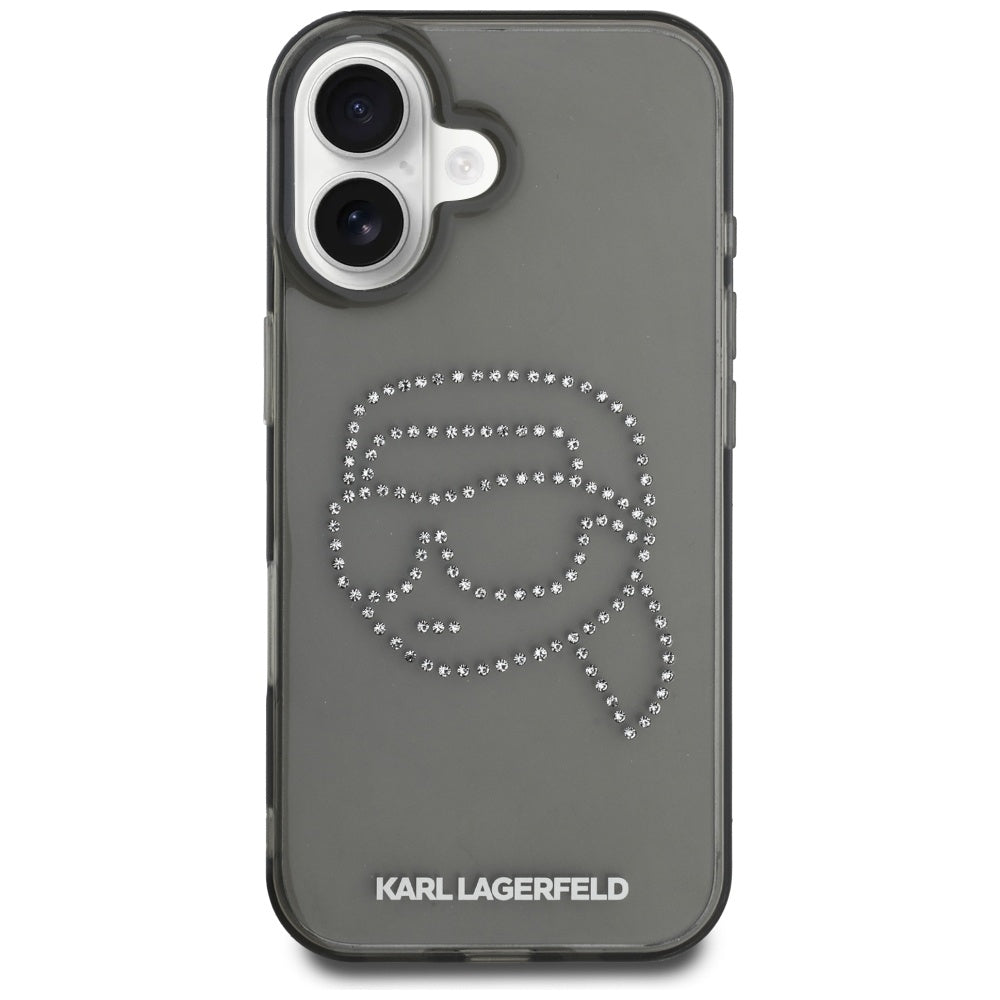 Ovitek za Apple iPhone 16, Karl Lagerfeld, IML Rhinestones Karl's Head, črn