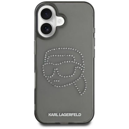 Ovitek za Apple iPhone 16, Karl Lagerfeld, IML Rhinestones Karl's Head, črn