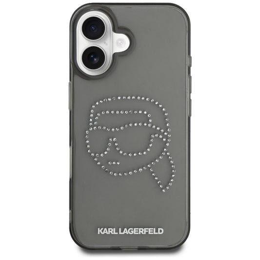 Ovitek za Apple iPhone 16, Karl Lagerfeld, IML Rhinestones Karl's Head, črn