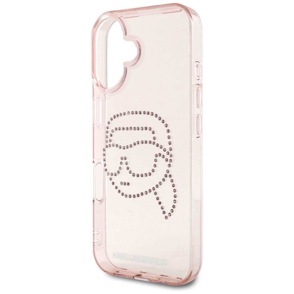Ovitek za Apple iPhone 16, Karl Lagerfeld, IML Rhinestones Karl's Head, Roza