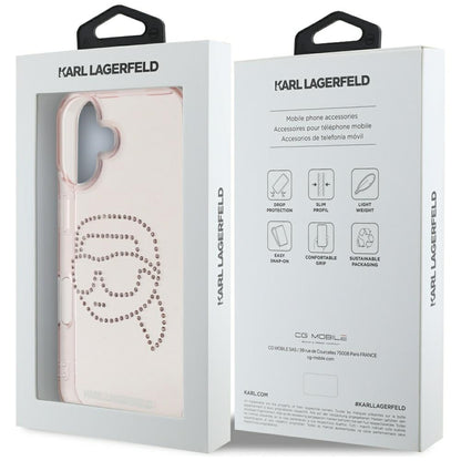 Ovitek za Apple iPhone 16, Karl Lagerfeld, IML Rhinestones Karl's Head, Roza