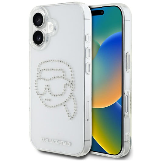 Ovitek za Apple iPhone 16, Karl Lagerfeld, IML Rhinestones Karl's Head, Prozoren