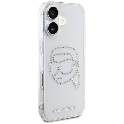 Case for Apple iPhone 16, Karl Lagerfeld, IML Rhinestones Karl's Head, Transparent