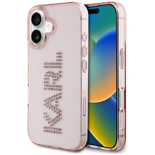 Ovitek za Apple iPhone 16, Karl Lagerfeld, IML Rhinestones Pink Logo, Roza