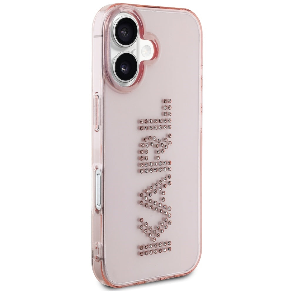 Ovitek za Apple iPhone 16, Karl Lagerfeld, IML Rhinestones Pink Logo, Roza