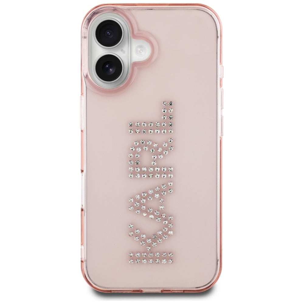 Ovitek za Apple iPhone 16, Karl Lagerfeld, IML Rhinestones Pink Logo, Roza