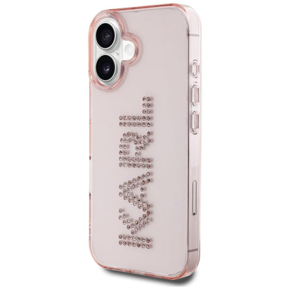 Ovitek za Apple iPhone 16, Karl Lagerfeld, IML Rhinestones Pink Logo, Roza