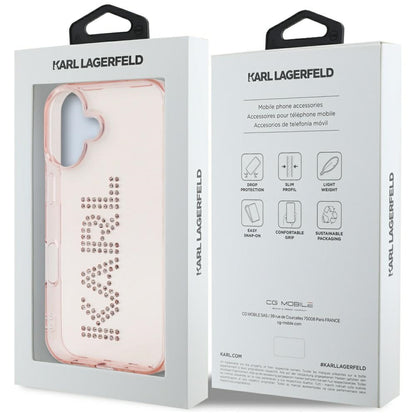 Ovitek za Apple iPhone 16, Karl Lagerfeld, IML Rhinestones Pink Logo, Roza