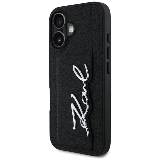 Ovitek za Apple iPhone 16, Karl Lagerfeld, Metal Signature, Črn