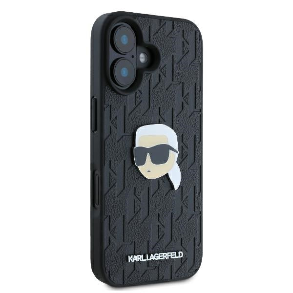 Ovitek za Apple iPhone 16, Karl Lagerfeld, Monogram Karl's Head, Črn