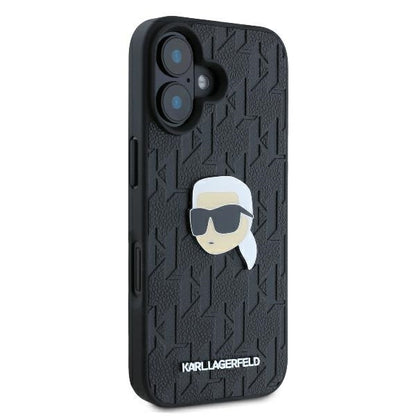 Ovitek za Apple iPhone 16, Karl Lagerfeld, Monogram Karl's Head, Črn