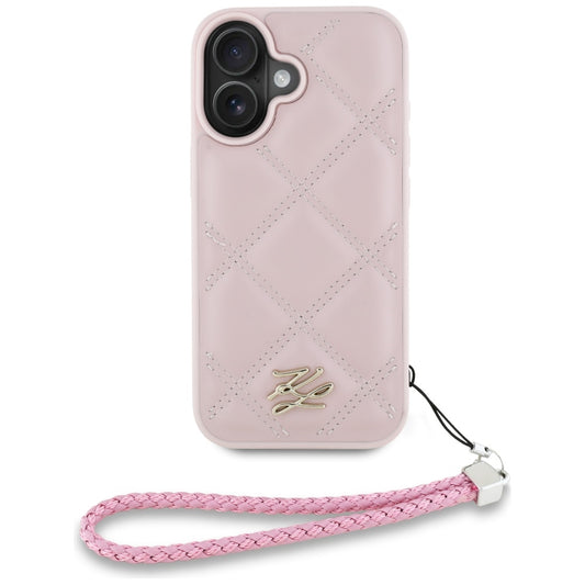 Ovitek za Apple iPhone 16, Karl Lagerfeld, Quilted Initial Logo & Chain Strap, Roza