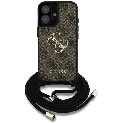 Ovitek za Apple iPhone 16 Plus, Guess, 4G CBDY Big Logo with Cord Strap, rjava