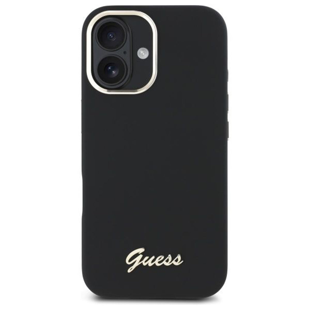Ovitek za Apple iPhone 16 Plus, Guess, Script Metal Logo & Frame, Črn