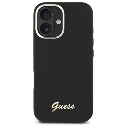 Ovitek za Apple iPhone 16 Plus, Guess, Script Metal Logo & Frame, Črn