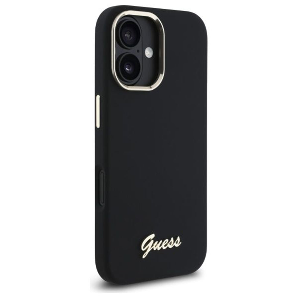 Ovitek za Apple iPhone 16 Plus, Guess, Script Metal Logo & Frame, Črn