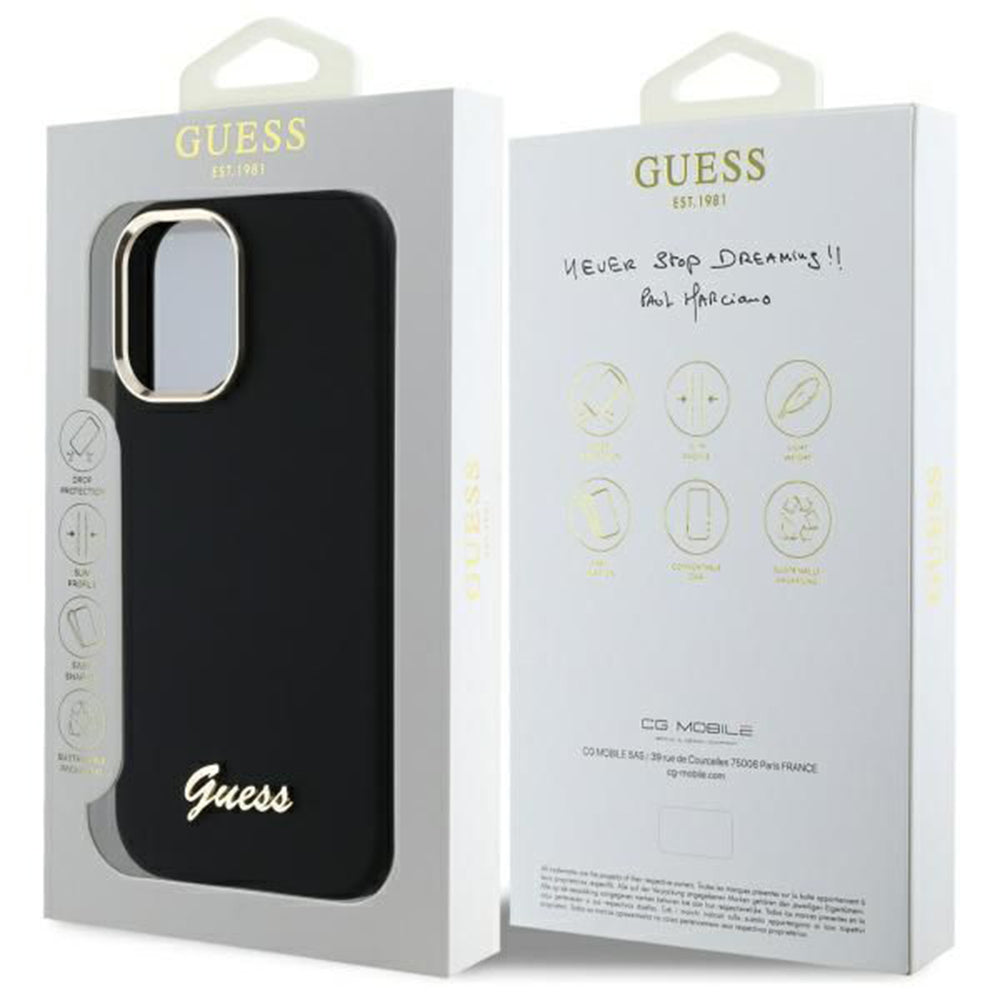 Ovitek za Apple iPhone 16 Plus, Guess, Script Metal Logo & Frame, Črn
