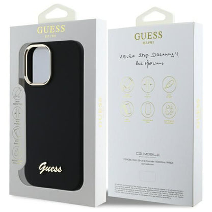 Ovitek za Apple iPhone 16 Plus, Guess, Script Metal Logo & Frame, Črn