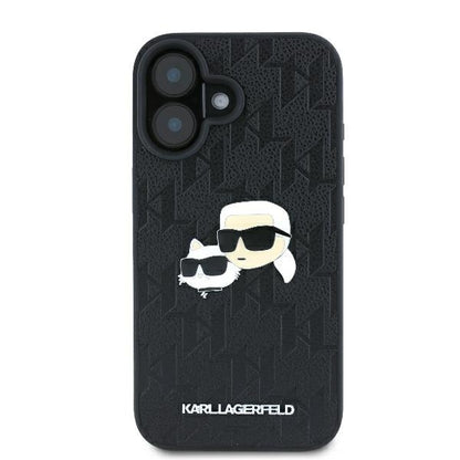 Case for Apple iPhone 16 Plus, Karl Lagerfeld, Monogram Karl & Choupette's Heads, Black