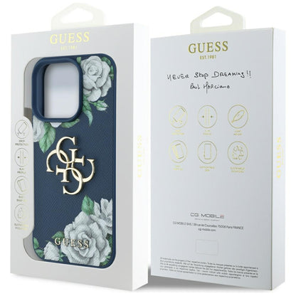 Ovitek za Apple iPhone 16 Pro, Guess, 4G Grained Roses Big Logo, Modra