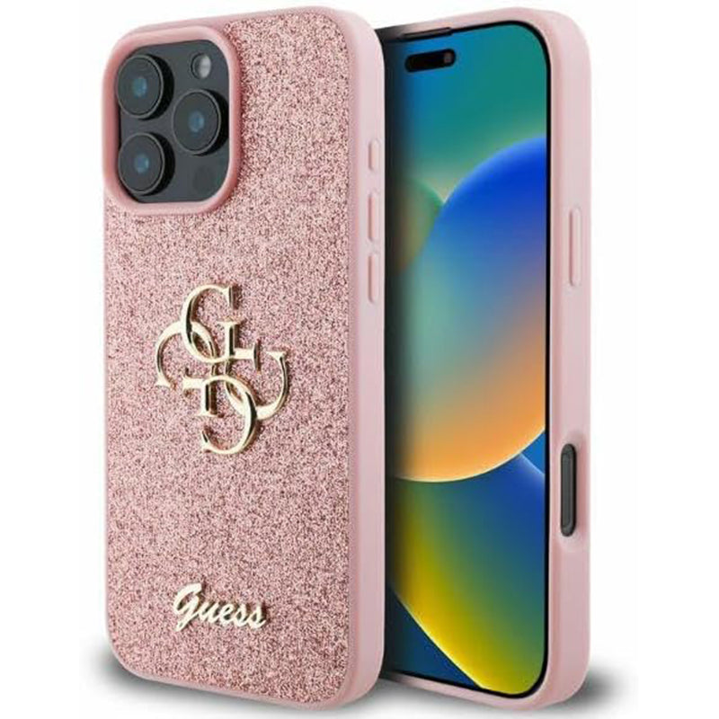 Ovitek za Apple iPhone 16 Pro, Guess, Fixed Glitter Big 4G, Roza