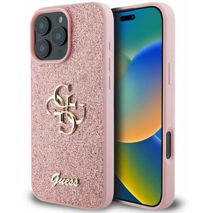 Ovitek za Apple iPhone 16 Pro, Guess, Fixed Glitter Big 4G, Roza