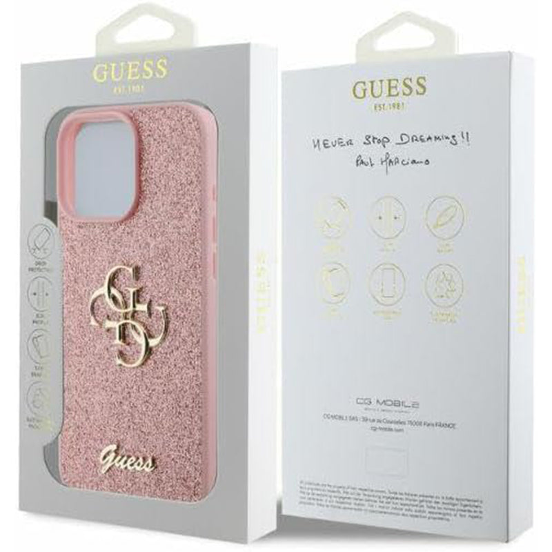 Ovitek za Apple iPhone 16 Pro, Guess, Fixed Glitter Big 4G, Roza