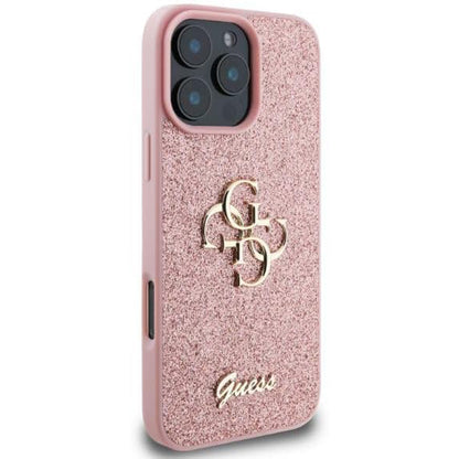 Ovitek za Apple iPhone 16 Pro, Guess, Fixed Glitter Big 4G, Roza