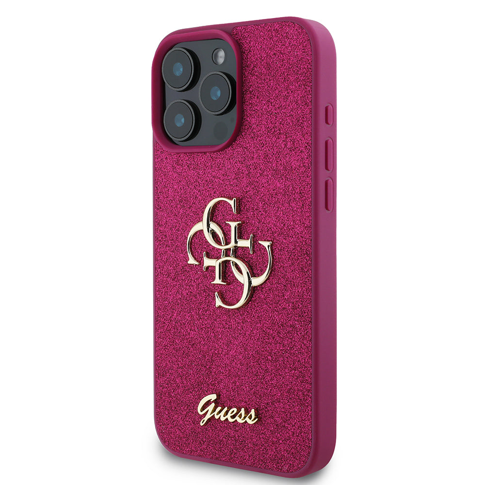 Ovitek za Apple iPhone 16 Pro, Guess, Glitter Big 4G Script, Magenta