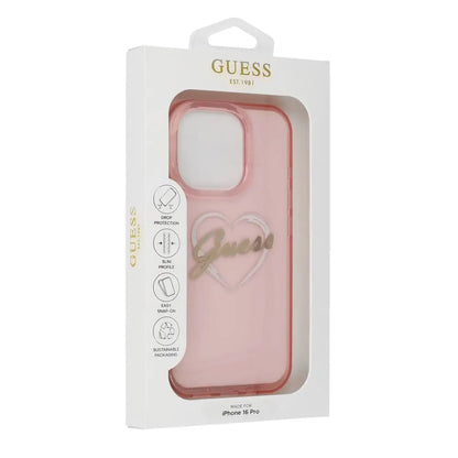 Ovitek za Apple iPhone 16 Pro, Guess, IML Heart, Roza