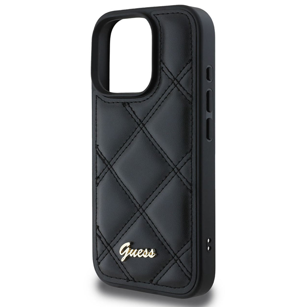 Case for Apple iPhone 16 Pro, Guess, Quilted Metal Logo, Black