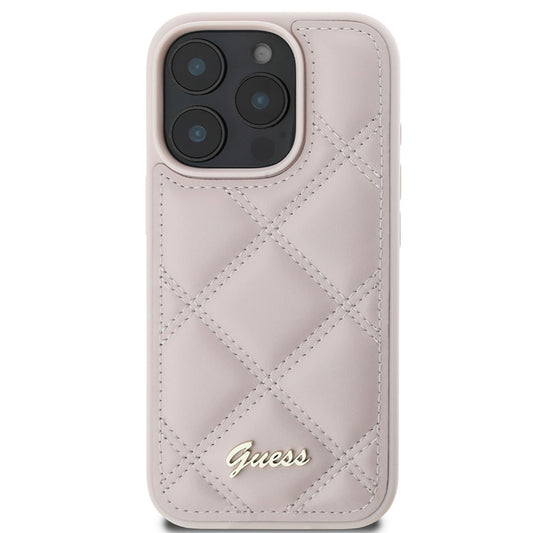 Ovitek za Apple iPhone 16 Pro, Guess, Quilted Metal Logo, Roza
