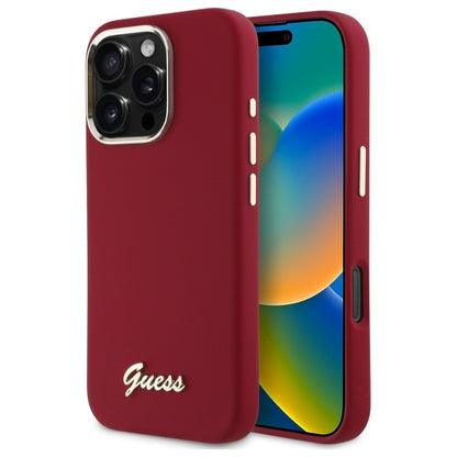 Case for Apple iPhone 16 Pro, Guess, Script Metal Logo, Pink