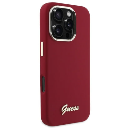 Case for Apple iPhone 16 Pro, Guess, Script Metal Logo, Pink