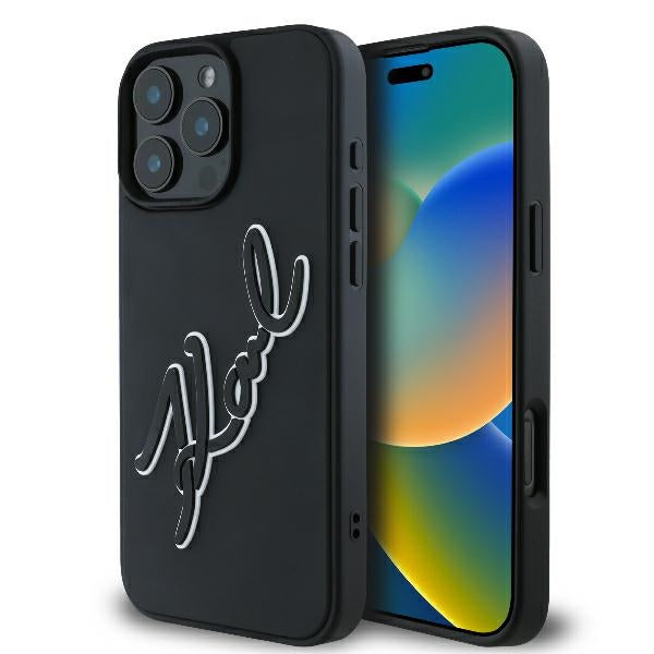 Ovitek za Apple iPhone 16 Pro, Karl Lagerfeld, 3D Rubber Signature, Črn
