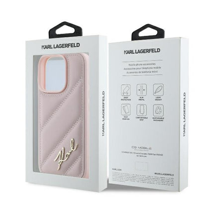 Ovitek za Apple iPhone 16 Pro, Karl Lagerfeld, Diagonal Quilted Script, Roza