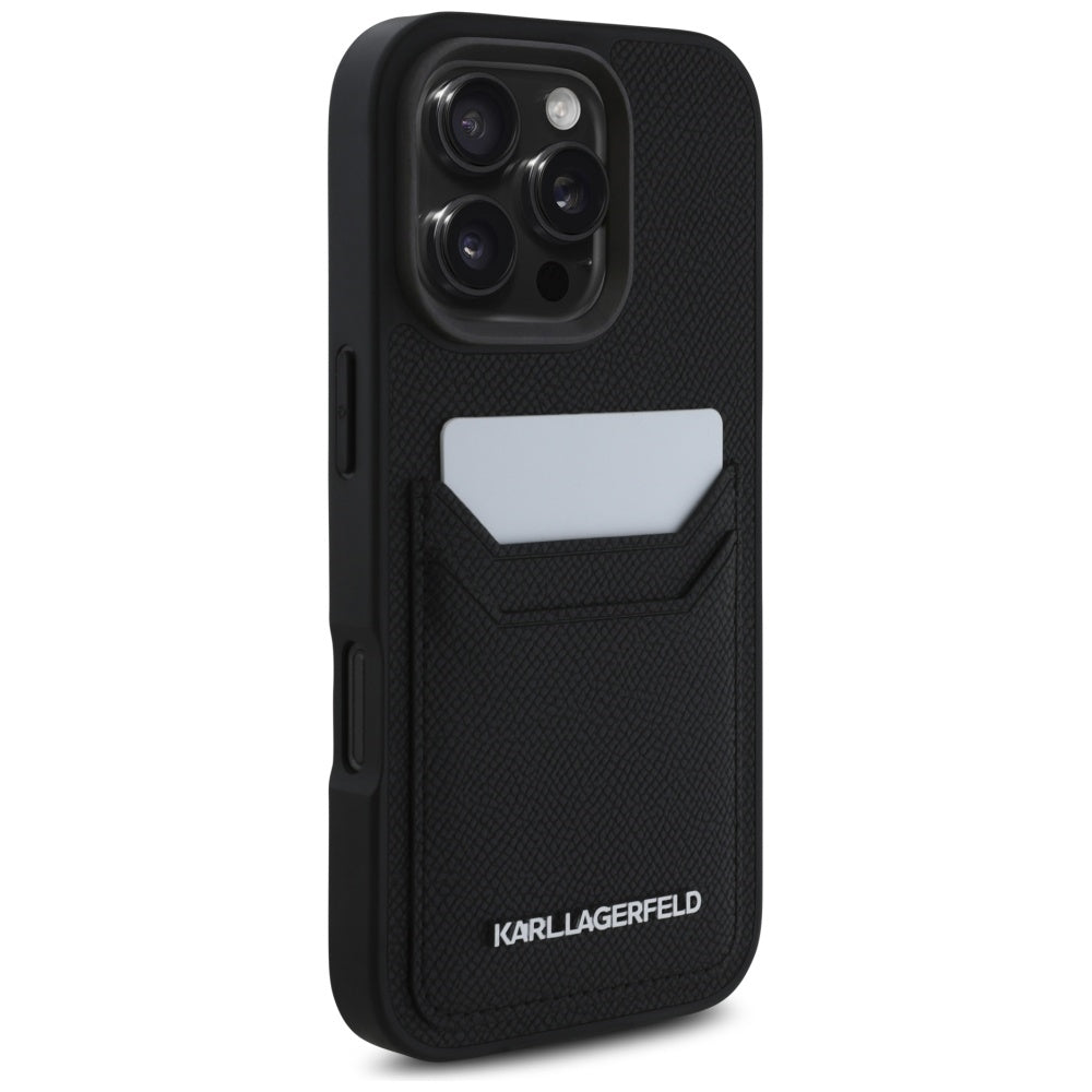 Ovitek za Apple iPhone 16 Pro, Karl Lagerfeld, Grained Cardslots, Črna