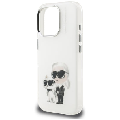 Ovitek za Apple iPhone 16 Pro, Karl Lagerfeld, IML Aquarelle Logo Karl & Choupette, Bela