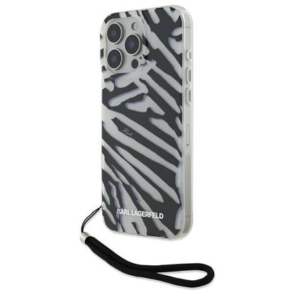 Ovitek za Apple iPhone 16 Pro, Karl Lagerfeld, IML Luxury Zebra Pattern with Strap, Črna