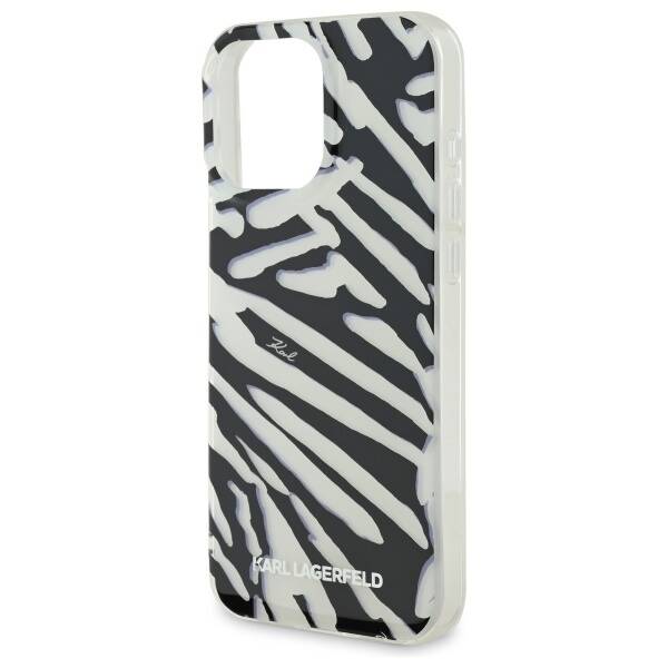 Ovitek za Apple iPhone 16 Pro, Karl Lagerfeld, IML Luxury Zebra Pattern with Strap, Črna