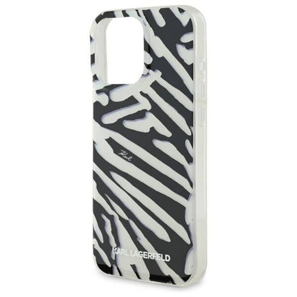 Ovitek za Apple iPhone 16 Pro, Karl Lagerfeld, IML Luxury Zebra Pattern with Strap, Črna