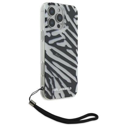 Ovitek za Apple iPhone 16 Pro, Karl Lagerfeld, IML Luxury Zebra Pattern with Strap, Črna
