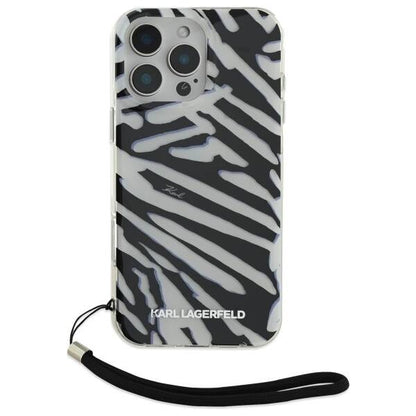 Ovitek za Apple iPhone 16 Pro, Karl Lagerfeld, IML Luxury Zebra Pattern with Strap, Črna