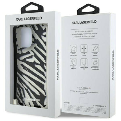 Ovitek za Apple iPhone 16 Pro, Karl Lagerfeld, IML Luxury Zebra Pattern with Strap, Črna