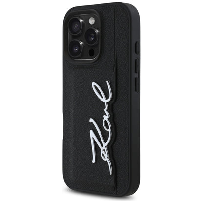 Ovitek za Apple iPhone 16 Pro, Karl Lagerfeld, Metal Signature, Črn