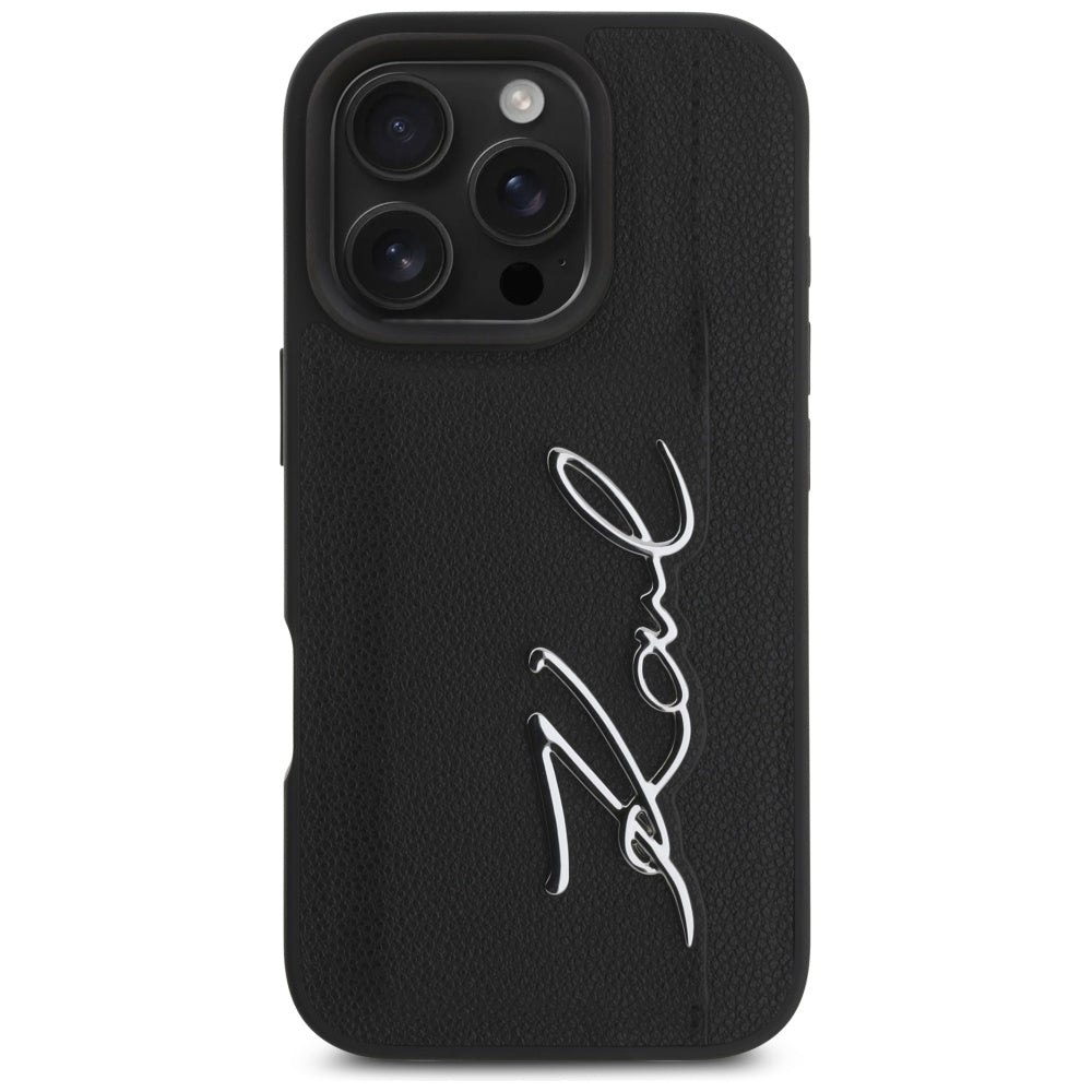 Ovitek za Apple iPhone 16 Pro, Karl Lagerfeld, Metal Signature, Črn