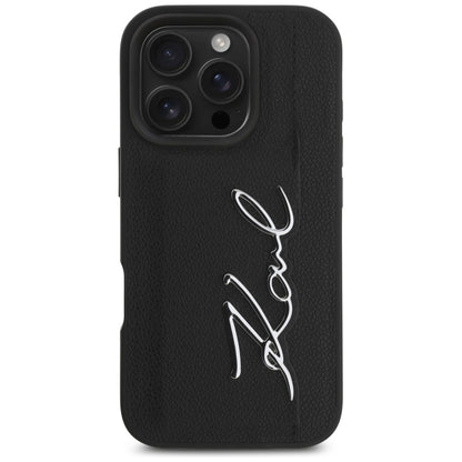 Ovitek za Apple iPhone 16 Pro, Karl Lagerfeld, Metal Signature, Črn