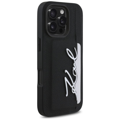 Ovitek za Apple iPhone 16 Pro, Karl Lagerfeld, Metal Signature, Črn